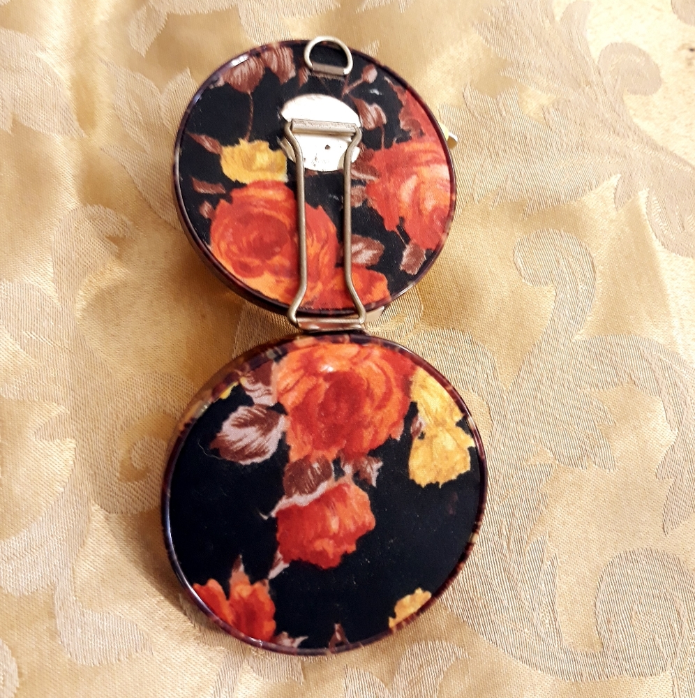 Vintage Japan Floral Fabric Covered Double Compact Travel Mirror - Picture 6 of 8